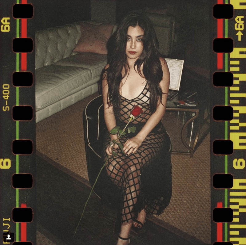 Lauren Jauregui sitting on chair holding a red rose Lauren Jauregui sitting on chair holding a red rose