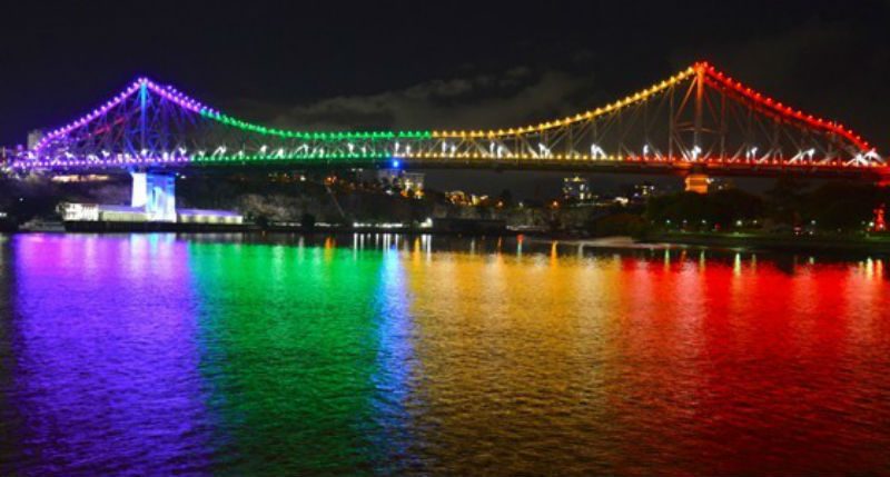 Storey Bridge in Brisbane lit up in rainbow colours Storey Bridge in Brisbane lit up in rainbow colours