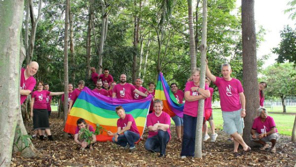 Brisbane Gay Choir with rainbow flag Brisbane Gay Choir with rainbow flag