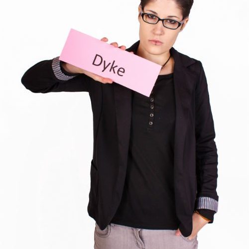 Woman holding a sign